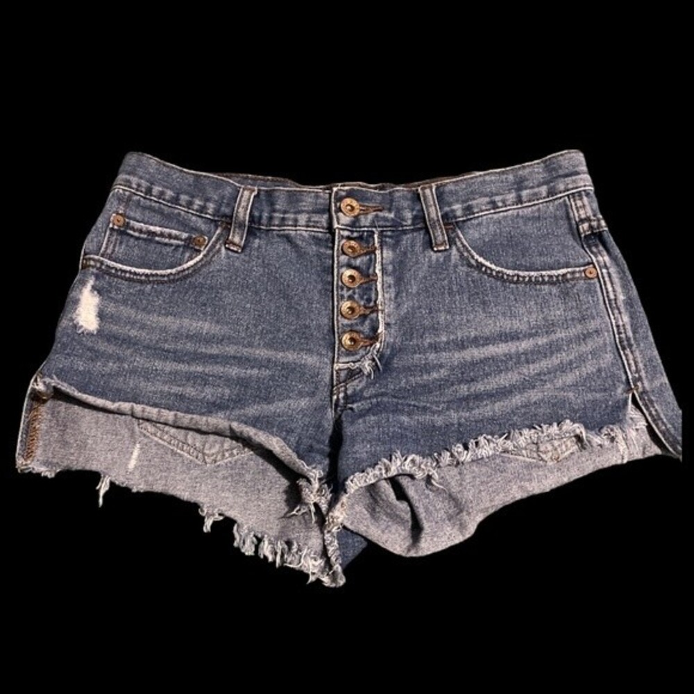 Free People Distressed Blue Denim Jean Shorts